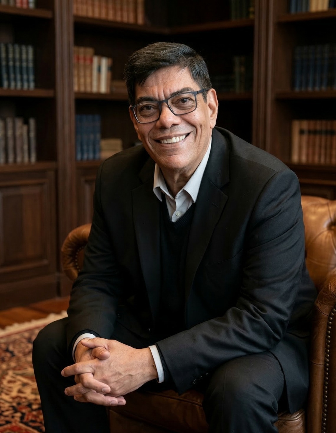 Carlos Cruz em ambiente de biblioteca, retrato para a seção de mentoria